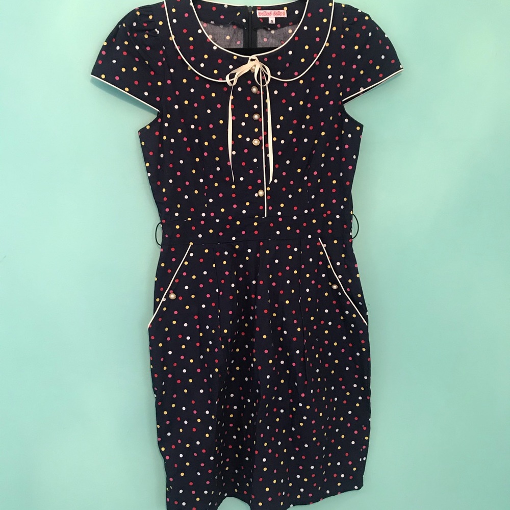 Navy blue retro dress polka dot rockabilly mod
